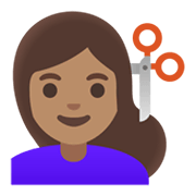 💇🏽‍♀️ Emoji Mujer Cortándose El Pelo: Tono De Piel Medio en Google Android 11.0 December 2020 Feature Drop.