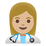 👩🏼‍⚕️ Emoji Ärztin: mittelhelle Hautfarbe Google Android 11.0 December 2020 Feature Drop.