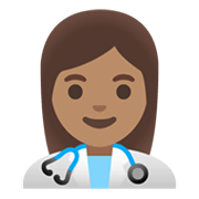 Émoji 👩🏽‍⚕️ Professionnelle De La Santé : Peau Légèrement Mate sur Google Android 11.0 December 2020 Feature Drop.