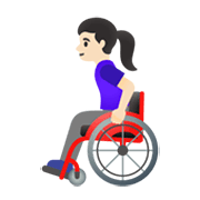 👩🏻‍🦽 Emoji Frau in manuellem Rollstuhl: helle Hautfarbe Google Android 11.0 December 2020 Feature Drop.