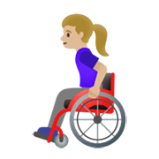 👩🏼‍🦽 Emoji Frau in manuellem Rollstuhl: mittelhelle Hautfarbe Google Android 11.0 December 2020 Feature Drop.