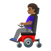 👩🏾‍🦼 Emoji Mulher Em Cadeira De Rodas Motorizada: Pele Morena Escura na Google Android 11.0 December 2020 Feature Drop.