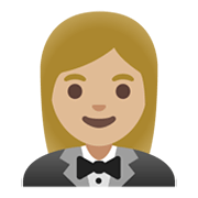 🤵🏼‍♀️ Emoji Mujer Con Esmoquin: Tono De Piel Claro Medio en Google Android 11.0 December 2020 Feature Drop.