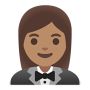 🤵🏽‍♀️ Emoji Mujer Con Esmoquin: Tono De Piel Medio en Google Android 11.0 December 2020 Feature Drop.