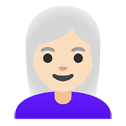 👩🏻‍🦳 Emoji Frau: helle Hautfarbe, weißes Haar Google Android 11.0 December 2020 Feature Drop.
