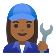 👩🏾‍🔧 Emoji Mechanikerin: mitteldunkle Hautfarbe Google Android 11.0 December 2020 Feature Drop.