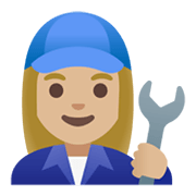 Emoji 👩🏼‍🔧 Meccanico Donna: Carnagione Abbastanza Chiara su Google Android 11.0 December 2020 Feature Drop.