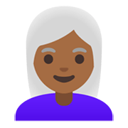 Émoji 👩🏾‍🦳 Femme : Peau Mate Et Cheveux Blancs sur Google Android 11.0 December 2020 Feature Drop.