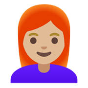👩🏼‍🦰 Emoji Mujer: Tono De Piel Claro Medio Y Pelo Pelirrojo en Google Android 11.0 December 2020 Feature Drop.