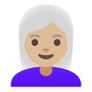 Emoji 👩🏼‍🦳 Donna: Carnagione Abbastanza Chiara E Capelli Bianchi su Google Android 11.0 December 2020 Feature Drop.
