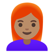 👩🏽‍🦰 Emoji Mujer: Tono De Piel Medio Y Pelo Pelirrojo en Google Android 11.0 December 2020 Feature Drop.