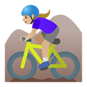 🚵🏼‍♀️ Emoji Mulher Fazendo Mountain Bike: Pele Morena Clara na Google Android 11.0 December 2020 Feature Drop.