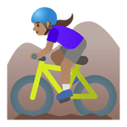 Emoji 🚵🏽‍♀️ Ciclista Donna Di Mountain Bike: Carnagione Olivastra su Google Android 11.0 December 2020 Feature Drop.
