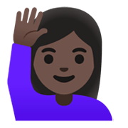 🙋🏿‍♀️ Emoji Frau mit erhobenem Arm: dunkle Hautfarbe Google Android 11.0 December 2020 Feature Drop.