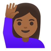 🙋🏾‍♀️ Emoji Mulher Levantando A Mão: Pele Morena Escura na Google Android 11.0 December 2020 Feature Drop.