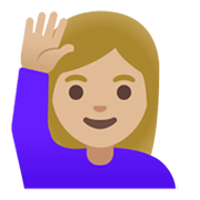 🙋🏼‍♀️ Emoji Frau mit erhobenem Arm: mittelhelle Hautfarbe Google Android 11.0 December 2020 Feature Drop.