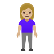 🧍🏼‍♀️ Emoji Mujer De Pie: Tono De Piel Claro Medio en Google Android 11.0 December 2020 Feature Drop.