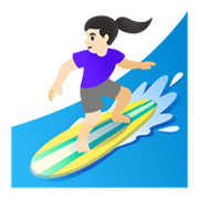 🏄🏻‍♀️ Emoji Mujer Haciendo Surf: Tono De Piel Claro en Google Android 11.0 December 2020 Feature Drop.