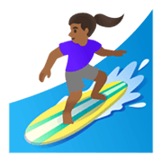 🏄🏾‍♀️ Emoji Mulher Surfista: Pele Morena Escura na Google Android 11.0 December 2020 Feature Drop.