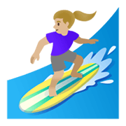 🏄🏼‍♀️ Emoji Mulher Surfista: Pele Morena Clara na Google Android 11.0 December 2020 Feature Drop.