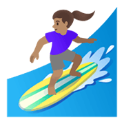 🏄🏽‍♀️ Emoji Mulher Surfista: Pele Morena na Google Android 11.0 December 2020 Feature Drop.