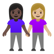 👩🏿‍🤝‍👩🏼 Emoji händchenhaltende Frauen: dunkle Hautfarbe, mittelhelle Hautfarbe Google Android 11.0 December 2020 Feature Drop.