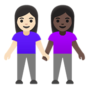👩🏻‍🤝‍👩🏿 Emoji händchenhaltende Frauen: helle Hautfarbe, dunkle Hautfarbe Google Android 11.0 December 2020 Feature Drop.