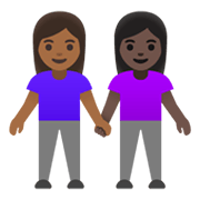 👩🏾‍🤝‍👩🏿 Emoji händchenhaltende Frauen: mitteldunkle Hautfarbe, dunkle Hautfarbe Google Android 11.0 December 2020 Feature Drop.