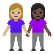 👩🏼‍🤝‍👩🏿 Emoji händchenhaltende Frauen: mittelhelle Hautfarbe, dunkle Hautfarbe Google Android 11.0 December 2020 Feature Drop.