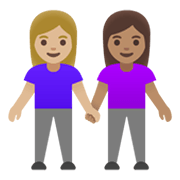 👩🏼‍🤝‍👩🏽 Emoji händchenhaltende Frauen: mittelhelle Hautfarbe, mittlere Hautfarbe Google Android 11.0 December 2020 Feature Drop.