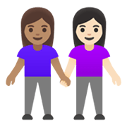👩🏽‍🤝‍👩🏻 Emoji händchenhaltende Frauen: mittlere Hautfarbe, helle Hautfarbe Google Android 11.0 December 2020 Feature Drop.