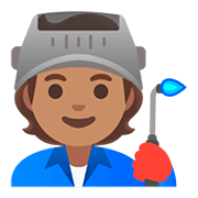 Emoji 🧑🏽‍🏭 Persona Che Lavora In Fabbrica: Carnagione Olivastra su Google Android 11.0.