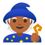 🧙🏾 Emoji Magier(in): mitteldunkle Hautfarbe Google Android 11.0.