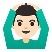 🙆🏻‍♂️ Emoji Mann mit Händen auf dem Kopf: helle Hautfarbe Google Android 11.0.