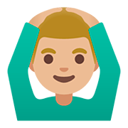 🙆🏼‍♂️ Emoji Mann mit Händen auf dem Kopf: mittelhelle Hautfarbe Google Android 11.0.