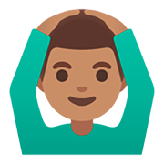 🙆🏽‍♂️ Emoji Mann mit Händen auf dem Kopf: mittlere Hautfarbe Google Android 11.0.