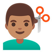 Emoji 💇🏽‍♂️ Taglio Di Capelli Per Uomo: Carnagione Olivastra su Google Android 11.0.