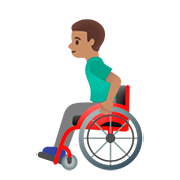 👨🏽‍🦽 Emoji Mann in manuellem Rollstuhl: mittlere Hautfarbe Google Android 11.0.