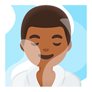 🧖🏾‍♂️ Emoji Homem Na Sauna: Pele Morena Escura na Google Android 11.0.