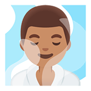 🧖🏽‍♂️ Emoji Homem Na Sauna: Pele Morena na Google Android 11.0.