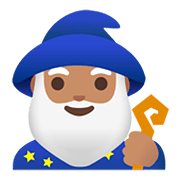 🧙🏽‍♂️ Emoji Homem Mago: Pele Morena na Google Android 11.0.