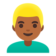 👱🏾‍♂️ Emoji Mann: mitteldunkle Hautfarbe, blond Google Android 11.0.