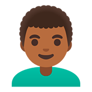 👨🏾‍🦱 Emoji Mann: mitteldunkle Hautfarbe, lockiges Haar Google Android 11.0.
