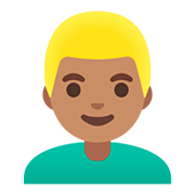 👱🏽‍♂️ Emoji Mann: mittlere Hautfarbe, blond Google Android 11.0.
