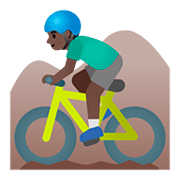 Emoji 🚵🏿‍♂️ Ciclista Uomo Di Mountain Bike: Carnagione Scura su Google Android 11.0.