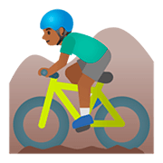 🚵🏾‍♂️ Emoji Homem Fazendo Mountain Bike: Pele Morena Escura na Google Android 11.0.