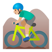🚵🏼‍♂️ Emoji Homem Fazendo Mountain Bike: Pele Morena Clara na Google Android 11.0.