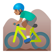 🚵🏽‍♂️ Emoji Homem Fazendo Mountain Bike: Pele Morena na Google Android 11.0.