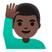 Emoji 🙋🏿‍♂️ Uomo Con Mano Alzata: Carnagione Scura su Google Android 11.0.