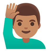 Emoji 🙋🏽‍♂️ Uomo Con Mano Alzata: Carnagione Olivastra su Google Android 11.0.
